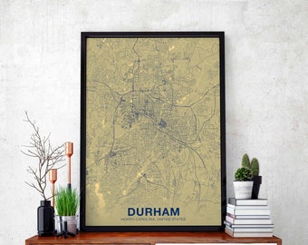 DURHAM North Carolina NC US map poster color Hometown City Print Modern Home Decor Office Decoration Wall Art Dorm Bedroom Gift