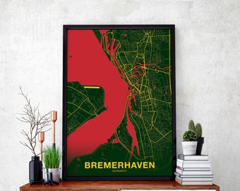BREMERHAVEN Germany map poster color Hometown City Print Modern Home Decor Office Decoration Wall Art Dorm Bedroom Gift