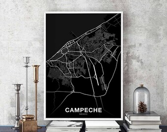 CAMPECHE Mexico map poster black white Hometown City Print Modern Home Decor Office Decoration Wall Art Dorm Bedroom Gift