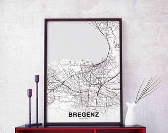 BREGENZ Austria map poster black white Hometown City Print Modern Home Decor Office Decoration Wall Art Dorm Bedroom Gift