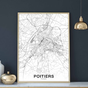 POITIERS France carte affiche noir blanc ville natale ville impression moderne décor à la maison bureau décoration mur art dortoir chambre cadeau