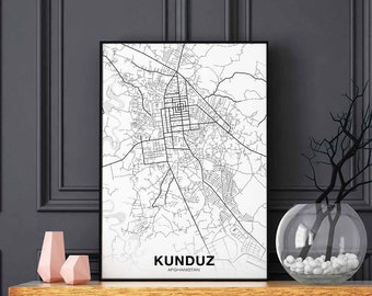 KUNDUZ Afghanistan map poster black white Hometown City Print Modern Home Decor Office Decoration Wall Art Dorm Bedroom Gift