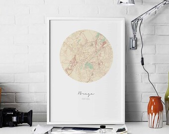 BRAGA Portugal map poster wall decor design modern minimal nordic travel bedroom home art vintage retro dorm nursery housewarming