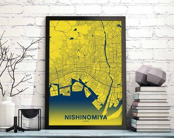NISHINOMIYA Japan map poster color Hometown City Print Modern Home Decor Office Decoration Wall Art Dorm Bedroom Gift