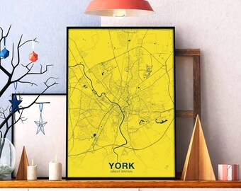 YORK Great Britain UK map poster color Hometown City Print Modern Home Decor Office Decoration Wall Art Dorm Bedroom Gift