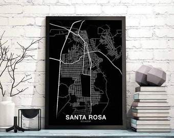 SANTA ROSA Ecuador map poster black white Hometown City Print Modern Home Decor Office Decoration Wall Art Dorm Bedroom Gift