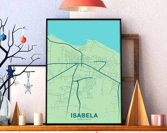 ISABELA Puerto Rico PR map poster color Hometown City Print Modern Home Decor Office Decoration Wall Art Dorm Bedroom Gift