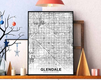 GLENDALE Arizona AZ USA map poster black white Hometown City Print Modern Home Decor Office Decoration Wall Art Dorm Bedroom Gift