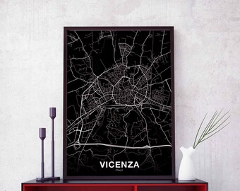 VICENZA Italy map poster black white Hometown City Print Modern Home Decor Office Decoration Wall Art Dorm Bedroom Gift