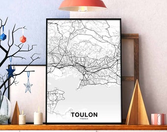 TOULON France map poster black white Hometown City Print Modern Home Decor Office Decoration Wall Art Dorm Bedroom Gift