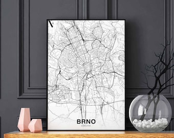 BRNO Czechia map poster black white  Hometown City Print Modern Home Decor Office Decoration Wall Art Dorm Bedroom Gift