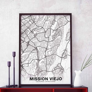 Mission VIEJO California CA US Karte Poster schwarz weiß Hometown City Print Moderne Wohnkultur Büro Dekoration Wand Kunst Wohnheim Schlafzimmer Geschenk