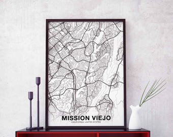 MISSION VIEJO California CA us map poster black white Hometown City Print Modern Home Decor Office Decoration Wall Art Dorm Bedroom Gift