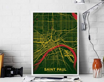 SAINT PAUL Minnesota MN usa map poster color Hometown City Print Modern Home Decor Office Decoration Wall Art Dorm Bedroom Gift