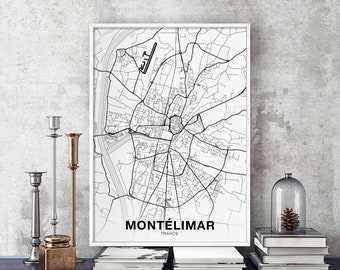 MONTELIMAR France map poster black white Hometown City Print Modern Home Decor Office Decoration Wall Art Dorm Bedroom Gift