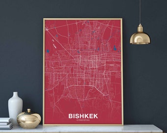 BISHKEK Kyrgystan map poster color Hometown City Print Modern Home Decor Office Decoration Wall Art Dorm Bedroom Gift