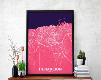HERAKLION Greece map poster color Hometown City Print Modern Home Decor Office Decoration Wall Art Dorm Bedroom Gift