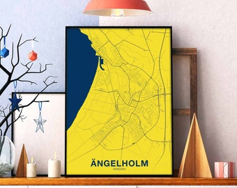 ANGELHOLM Sweden map poster color Hometown City Print Modern Home Decor Office Decoration Wall Art Dorm Bedroom Gift