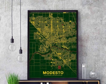 MODESTO California CA USA poster color Hometown City Print Modern Home Decor Office Decoration Wall Art Dorm Bedroom Gift
