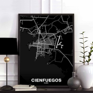 CIENFUEGOS Cuba map poster black white Hometown City Print Modern Home Decor Office Decoration Wall Art Dorm Bedroom Gift