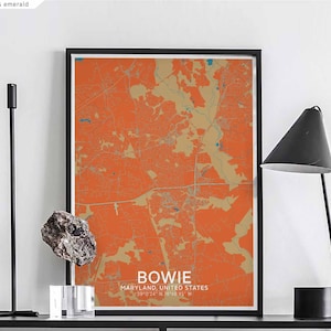BOWIE Maryland USA carte affiche noir blanc ville natale ville impression moderne décor à la maison bureau décoration mur art dortoir chambre cadeau