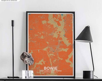 BOWIE Maryland USA map poster black white Hometown City Print Modern Home Decor Office Decoration Wall Art Dorm Bedroom Gift