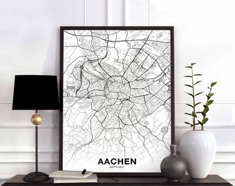 AACHEN Germany map poster Hometown City Print Modern Home Decor Office Decoration Wall Art Dorm Bedroom Gift