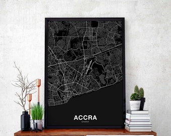 ACCRA Ghana map poster black white Hometown City Print Modern Home Decor Office Decoration Wall Art Dorm Bedroom Gift