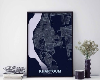 KHARTOUM Sudan Night Blue poster black white Hometown City Print Modern Home Decor Office Decoration Wall Art Dorm Bedroom Gift