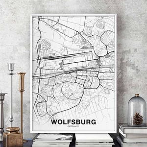 WOLFSBOURG allemagne carte affiche noir blanc ville natale ville impression moderne décor à la maison bureau décoration mur art dortoir chambre cadeau