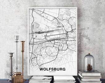 WOLFSBURG Germany map poster black white Hometown City Print Modern Home Decor Office Decoration Wall Art Dorm Bedroom Gift