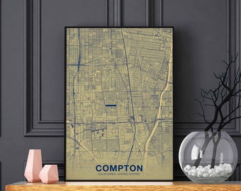 COMPTON California CA USA poster color Hometown City Print Modern Home Decor Office Decoration Wall Art Dorm Bedroom Gift