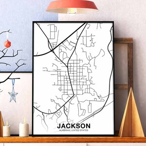 JACKSON Alabama AL USA digitale Karte Poster schwarz weiß Heimatstadt Stadt Print Modernes Wohndekor Büro Dekoration Wand Kunst Wohnheim Schlafzimmer Geschenk