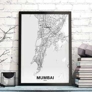 MUMBAI Bombay inde carte affiche ville natale ville impression moderne décor à la maison bureau décoration mur art dortoir chambre cadeau