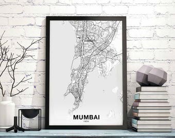 MUMBAI Bombay India map poster Hometown City Print Modern Home Decor Office Decoration Wall Art Dorm Bedroom Gift