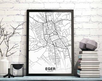 EGER Hungary map poster black white Hometown City Print Modern Home Decor Office Decoration Wall Art Dorm Bedroom Gift