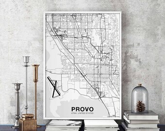 PROVO Utah UT USA map poster black white Hometown City Print Modern Home Decor Office Decoration Wall Art Dorm Bedroom Gift