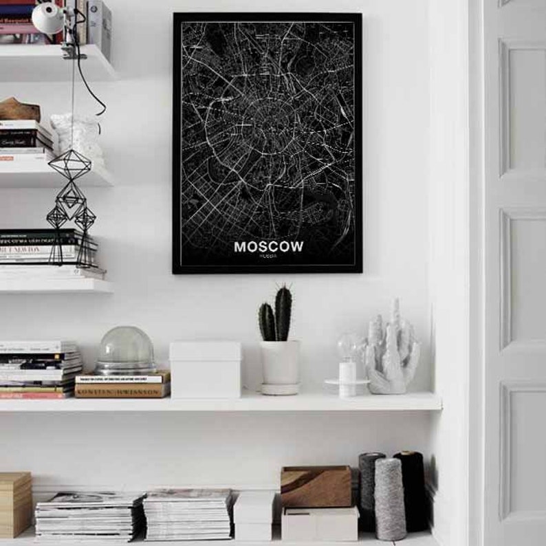 MOSCOW Russia Map Poster Black White Hometown City Print Modern Home ...