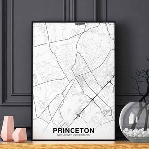 PRINCETON New Jersey NJ USA map poster black white Hometown City Print Modern Home Decor Office Decoration Wall Art Dorm Bedroom Gift