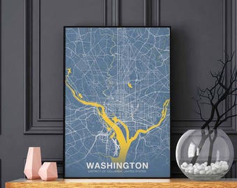 WASHINGTON District of Columbia DC US map poster color Hometown City Print Modern Home Decor Office Decoration Wall Art Dorm Bedroom Gift