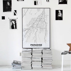 PARADISE California ca usa mapa póster negro blanco Ciudad natal Imprimir Decoración moderna Decoración de la oficina Decoración de la pared Arte Dormitorio Dormitorio Regalo imagen 7