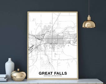 GREAT FALLS Montana MT usa map poster black white Hometown City Print Modern Home Decor Office Decoration Wall Art Dorm Bedroom Gift