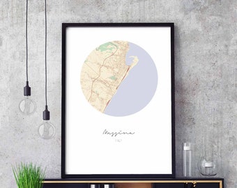 MESSINA Italy map poster wall decor design modern minimal nordic travel bedroom home art vintage retro dorm nursery housewarming
