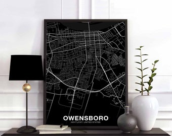OWENSBORO Kentucky KY USA map poster black white Hometown City Print Modern Home Decor Office Decoration Wall Art Dorm Bedroom Gift
