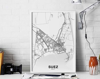 SUEZ Egypt map poster black white Hometown City Print Modern Home Decor Office Decoration Wall Art Dorm Bedroom Gift cartography