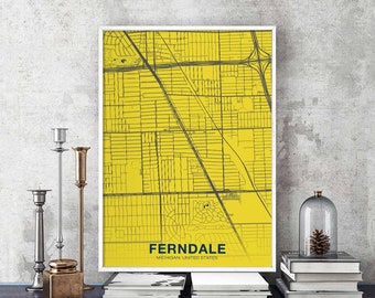 FERNDALE Michigan MI USA mapa póster color Ciudad natal Imprimir Decoración moderna Del hogar Decoración de la oficina Pared Arte Dormitorio Dormitorio Regalo