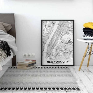 NEW YORK CITY Ny Usa Map Poster Black White Hometown City Print Modern ...