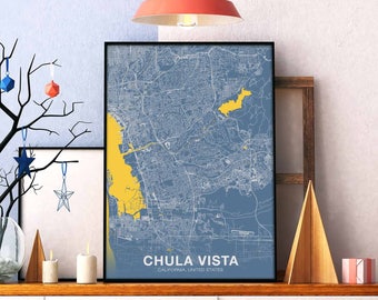 CHULA VISTA California CA us map poster color Hometown City Print Modern Home Decor Office Decoration Wall Art Dorm Bedroom Gift