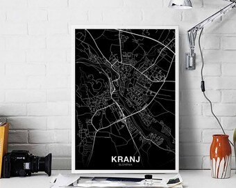 KRANJ Slovenia map poster black white Hometown City Print Modern Home Decor Office Decoration Wall Art Dorm Bedroom Gift