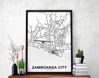 ZAMBOANGA CITY Philippines map poster black white Hometown City Print Modern Home Decor Office Decoration Wall Art Dorm Bedroom Gift